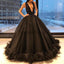 A-line V-Neck Black Tulle Elegant Modest Formal Vintage Prom Dresses, Long Prom Dress PD1813