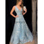 A-line V-Neck Blue Lace Pretty Modest Formal Long Elegant Prom Dresses, Prom Dress PD1815