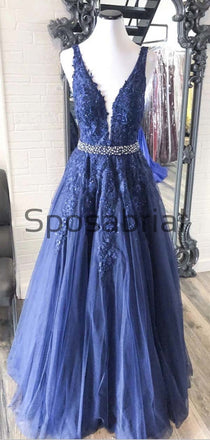 A-line V-Neck Lace Sleeveless Fashion Popular Prom Dresses PD2009