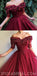 A Line Off The Shoulder Burgundy Tulle Prom Dresses With Appliques Split, Evening Dress, PD1128