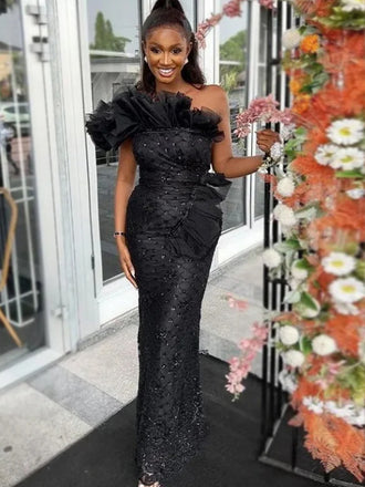 Sexy Black Sparkly One-shoulder Mermaid Long Prom Dress, PD3490