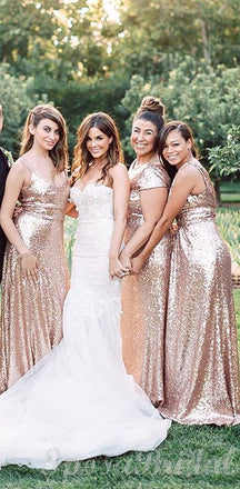 Affordable Mismatched Sequin Sparkly Most Popular Bridesmaid Dresses, Modest Bridesmaid Dress WG560