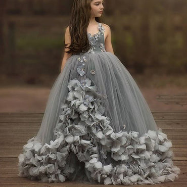 A-line Newest Grey Pretty Custom Flower Girl Dresses FG150