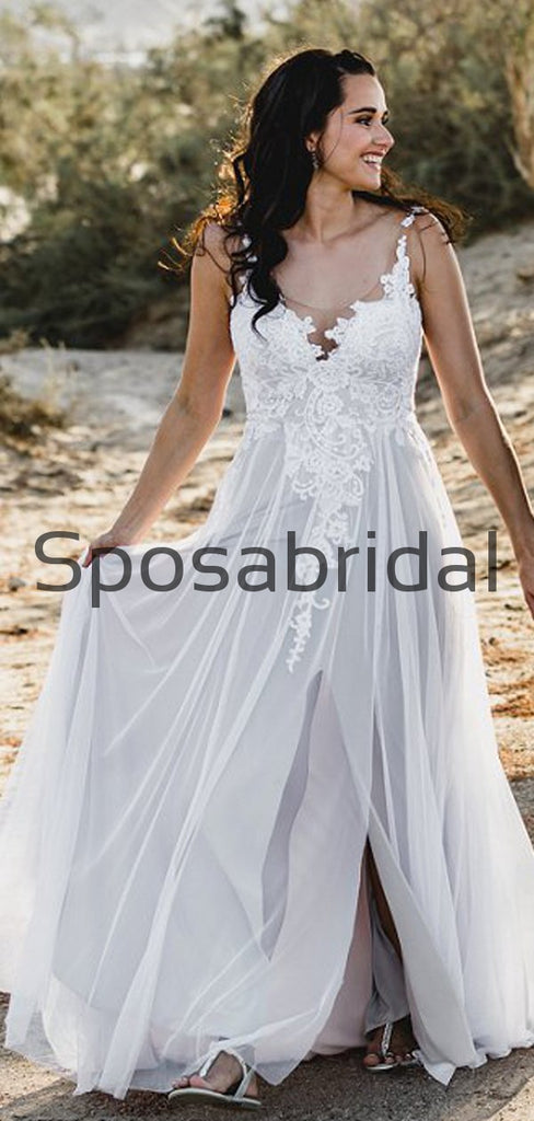 Attractive Lace A-line Country Illusion Long Wedding Dresses WD0569