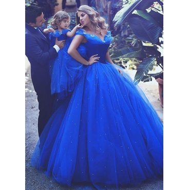 Attractive Tulle Off-the-shoulder Neckline Ball Gown Formal Elegant a-line Prom Dresses,PD1351