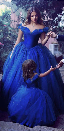 Attractive Tulle Off-the-shoulder Neckline Ball Gown Formal Elegant a-line Prom Dresses,PD1351