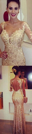 Gold Sexy Mermaid Elegant Party Cocktail Evening Long Prom Dresses Online,PD0178