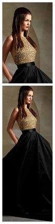 Long  Black Party  A-Line Sparkle Sequined Pretty Backless Prom Dresses, PD0023