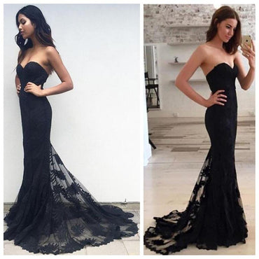 Black Mermaid Sexy Strapless Sweetheart Popular Party Evening Long Prom Dress,PD0041 - SposaBridal