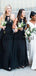 Black Halter Modest Formal Long Beach Bridesmaid Dresses WG847