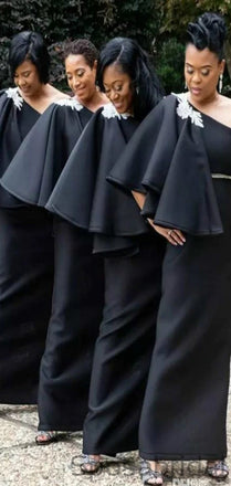 Black Satin One Shoulder Mermaid Bridesmaid Dresses WG891