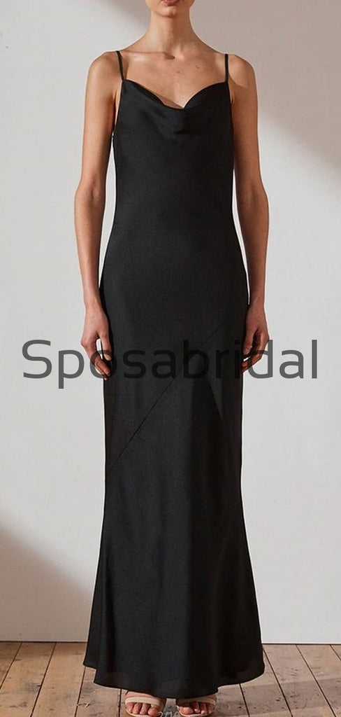 Black Simple Inexpensive Elegant Long Bridesmaid Dresses WG837