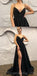 Black Chamring Spaghetti Strap Side Slit Sparkly Sequin Modest Cheap Elegant Formal Long Prom Dresses, PD1218