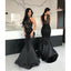 Black Halter Mermaid Tight Satin Formal Modest Long Prom Dresses PD1616