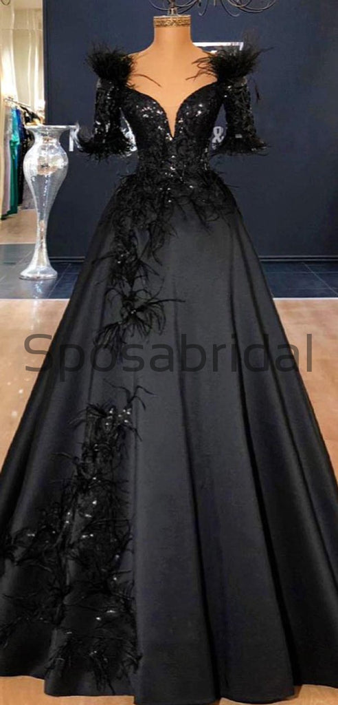 Black Off the Shoulder A-line Satin Elegant Modest Prom Dresses,Party Dress, Prom dress PD1824