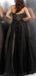 Black Tulle Lace A-line Strapless Unique Modest Long Party Prom Dresses, Prom Dresses PD1827