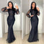 Black Long Sleeves Sparkly Lace Top Mermaid Long Tulle Prom Dress, PD3291