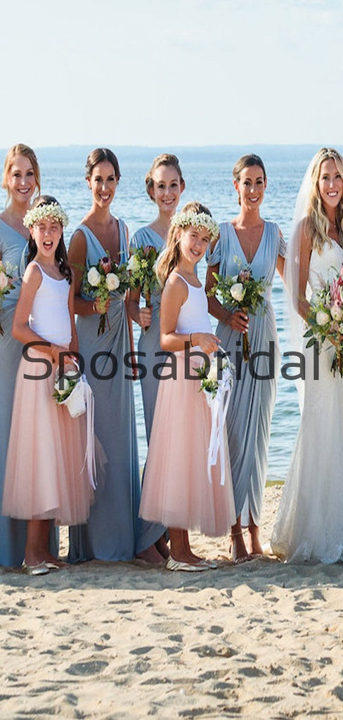 Blue Mismatched Jersey Simple Beach Long Bridesmaid Dresses WG806