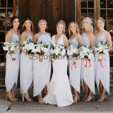 Blue Mismatched Short Beach Simple Popular Bridesmaid Dresses WG794