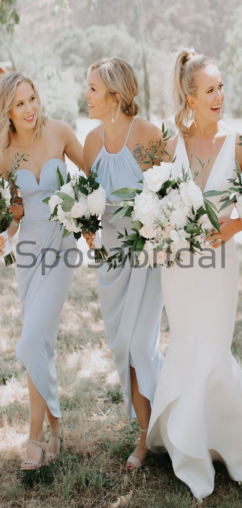 Blue Mismatched Short Beach Simple Popular Bridesmaid Dresses WG794