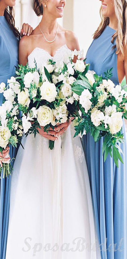 Blue Halter Bridesmaid Crew Long Bridesmaid Dresses, Elegant Formal Bridesmaid Dress WG562
