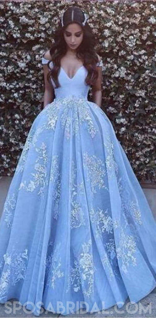Blue Off  The Shhoulder V-Neck Long Prom Gown, Formal High  Quality Floor-length Prom Dresses,PD1147