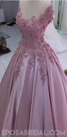 Blush Pink Women Off Shoulder Elegant Pretty Prom Dresses with Appliques ,PD1056 - SposaBridal