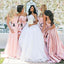 Blush Pink Mismatched  Modest Cheap Unique Design Lace up back Bridesmaid Dresses, WG264