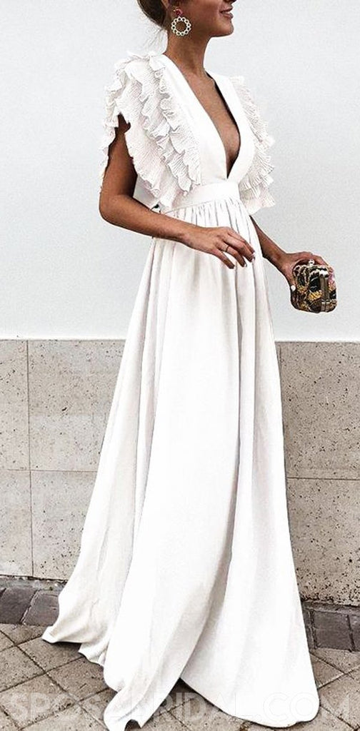 Boho Colorful Chiffon V-neck A-line Cheap Bridesmaid Dress, Long Prom Dress, PD1100