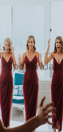 Burgundy Short Straps Simple Popular Bridesmaid Dresses WG751
