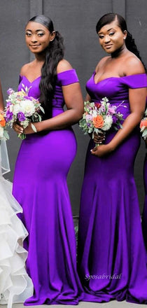 Purple Off-shoulder Mermaid Long Bridesmaid Dresses, CO00010