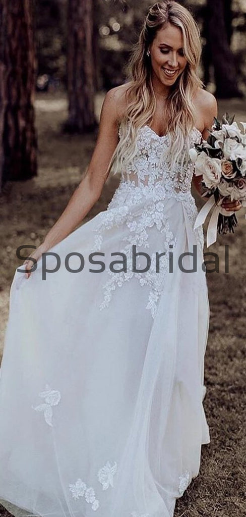 Charming Lace Vintage Long Sweetheart Popular Wedding Dresses WD0432