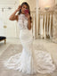 Charming Mermaid High Neck Lace Vintage Modest Wedding Dresses WD0422