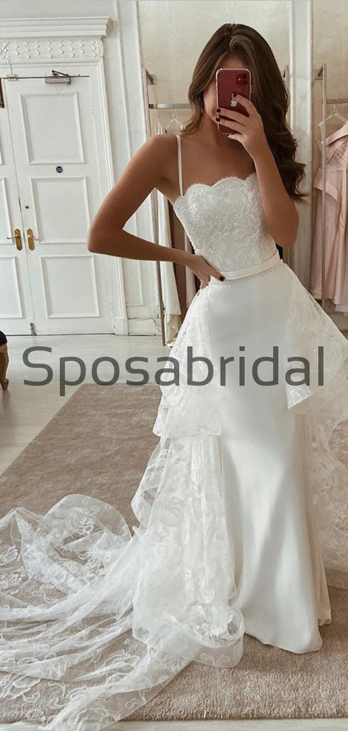 Charming Mermaid Spaghetti Straps Lace Vintage Modest Wedding Dresses WD0428