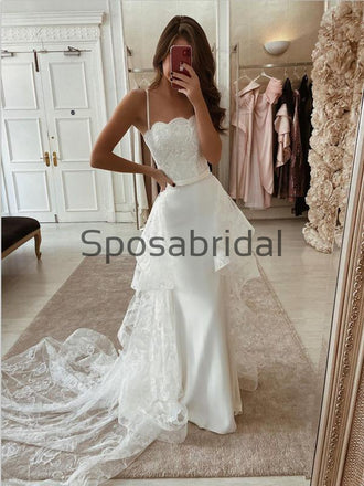 Charming Mermaid Spaghetti Straps Lace Vintage Modest Wedding Dresses WD0428