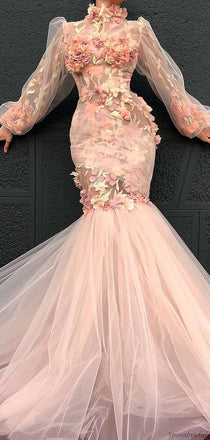 Charming Pretty Long Sleeves Gorgeous Mermaid Evening Prom Dresses, PD2305