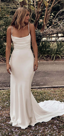 Charming Spaghetti Straps Simple Modest Beach Wedding Dresses WD0443