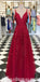 Charming A-line Modest V-neck Lace Appliques  Pretty Hot Spring Long Pom Dresses, Party Dress,, PD1282