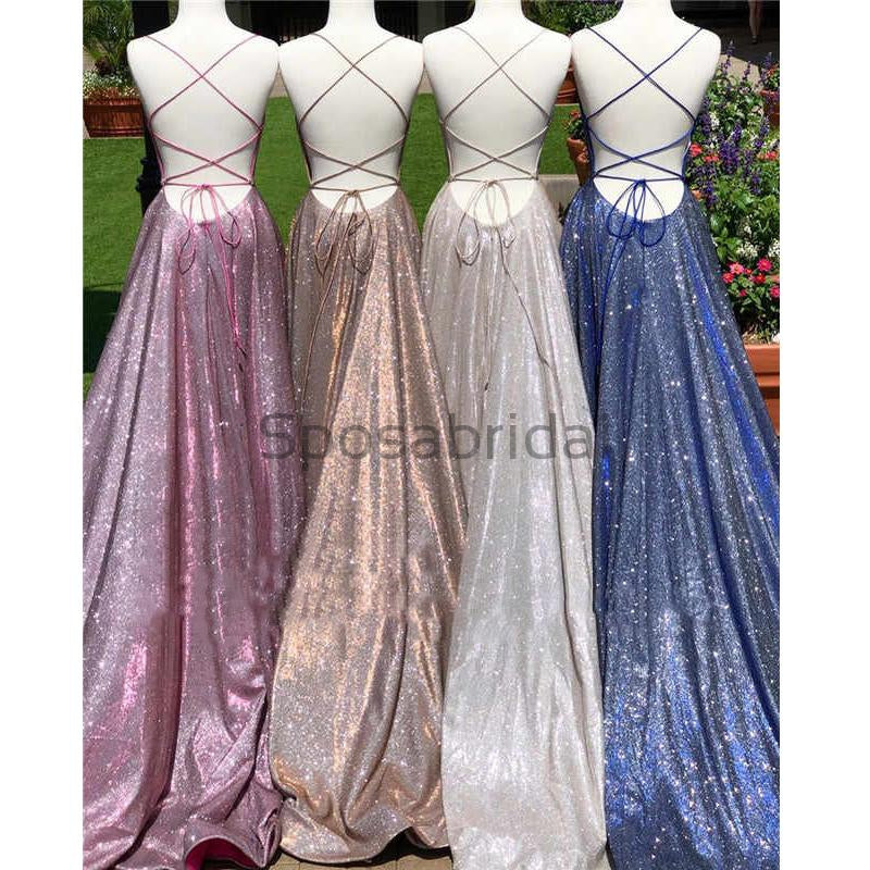 Charming A-line Sparkly Spaghetti Straps Long Vintage Shining Simple Prom Dresses PD1767