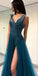 Charming A-line V-Neck Tulle Elegant Side Split Long Prom Dresses , PD0859 - SposaBridal