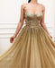 Charming Long Gold  Spaghetti Straps Gorgeous Sparkly Modest Prom Dresses, Evening dresses, PD0903 - SposaBridal