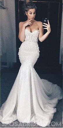 Charming Mermaid Sweetheart  Lace High Quality Pretty Elegant Long Wedding Dresses, PD1077
