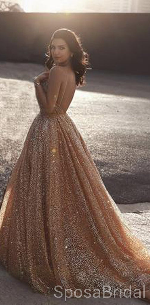 Charming Spaghetti Straps Sequin Sparkly Modest Simple Popular Unique Long Prom Dresses, PD1272