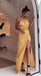 Charming V Neck Spaghetti Straps Yellow Elastic Satin Long Prom Dresses with Side Split, PD0993 - SposaBridal