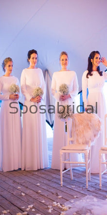 Cheap Long Sleeves Off White Simple Long Bridesmaid Dresses WG711