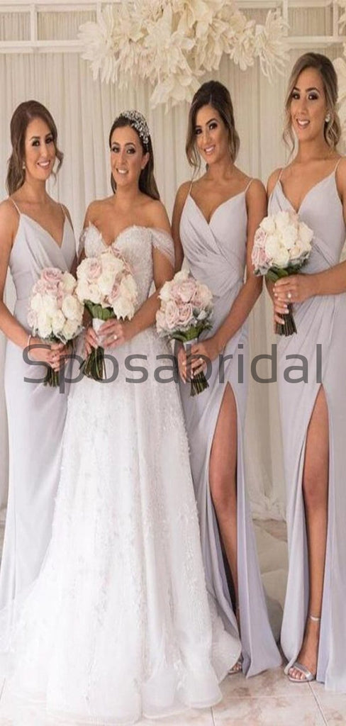 Cheap Long Spaghetti Straps Simple Soft Bridesmaid Dresses WG686