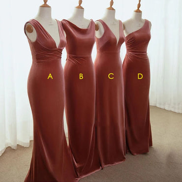 Desert Rose Rust Mismatched Vevelt Mermaid Long Bridesmaid Dresses, WG931