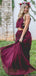 Cheap Dusty Blue and Burgundy Simple Two Pieces Bridesmaid Dresses, PD0306