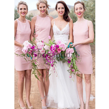Cheap Pink Short Beach Simple Popular Bridesmaid Dresses WG796
