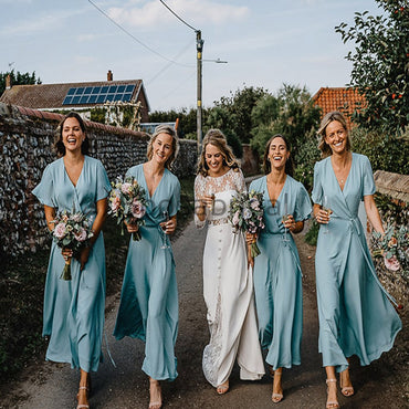 Cheap Short Sleeves Beach Summer Modest Bridesmaid Dresses WG797